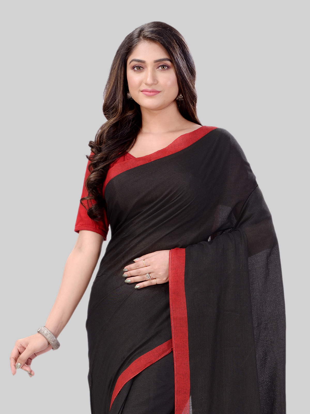 DESH BIDESH Women`s Handloom Pure Cotton Saree Abhiprithi Royal Design Without Blouse Piece(Black)